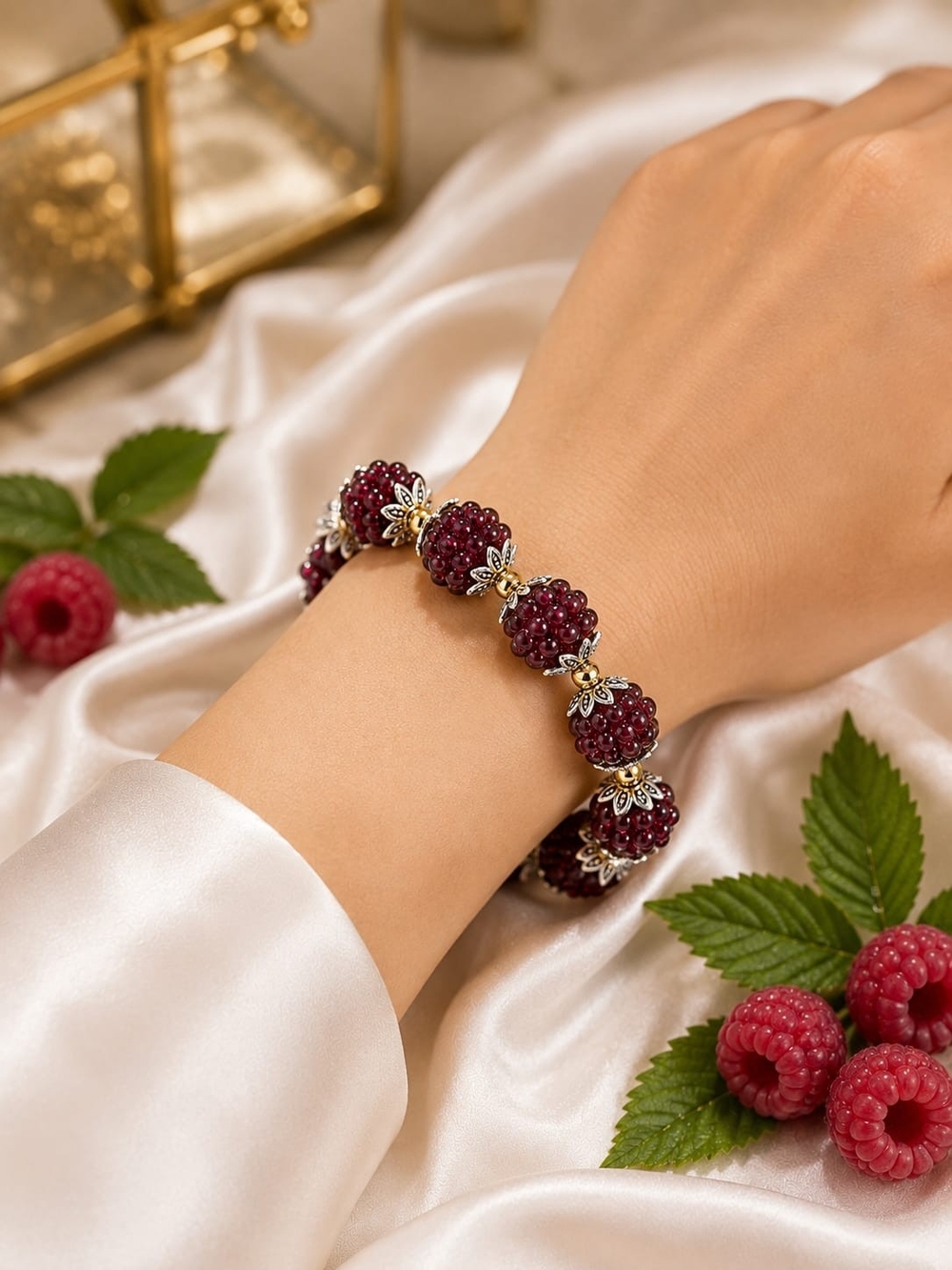 Handcrafted Garnet Bead Bracelet with Gold Accents